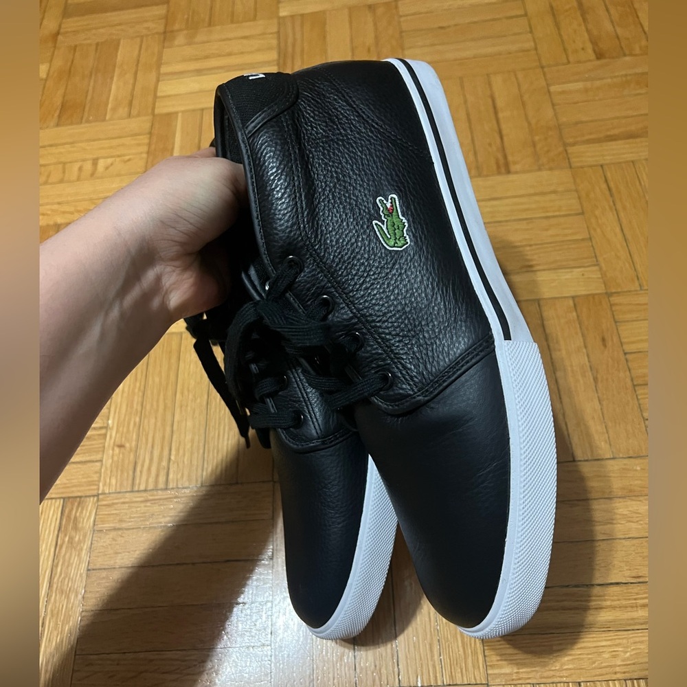 Lacoste Black Leather Low-Top Sneakers with White Soles - Picture 4 of 5